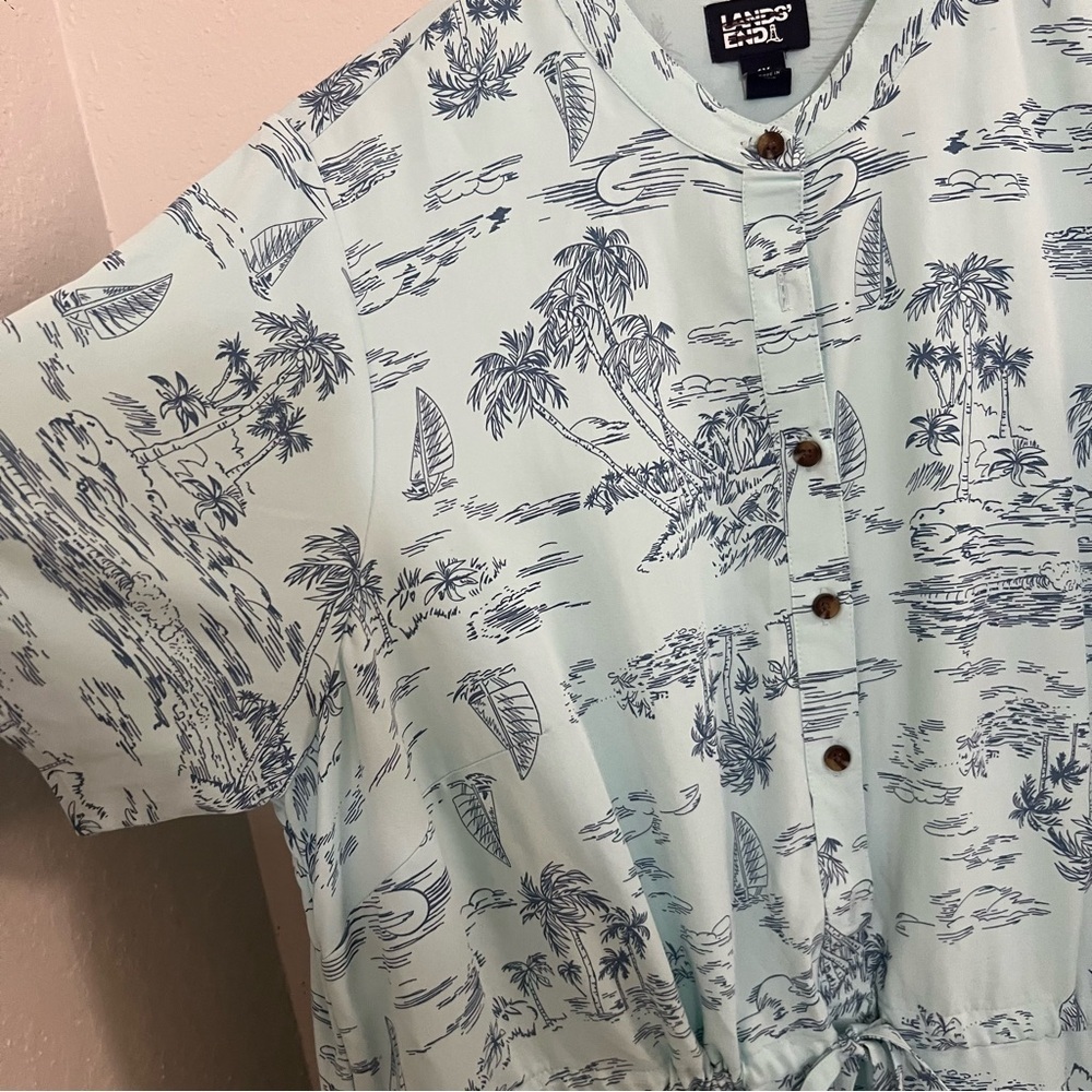 Lands' End Women’s Sz 1X Plus Size Short Sleeve Button Front Dress Shirt Dress - Picture 6 of 10